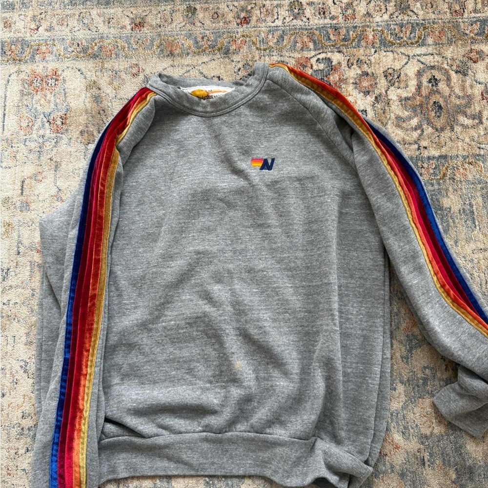 Aviator Nation Gray Sweater with Rainbow Stripes